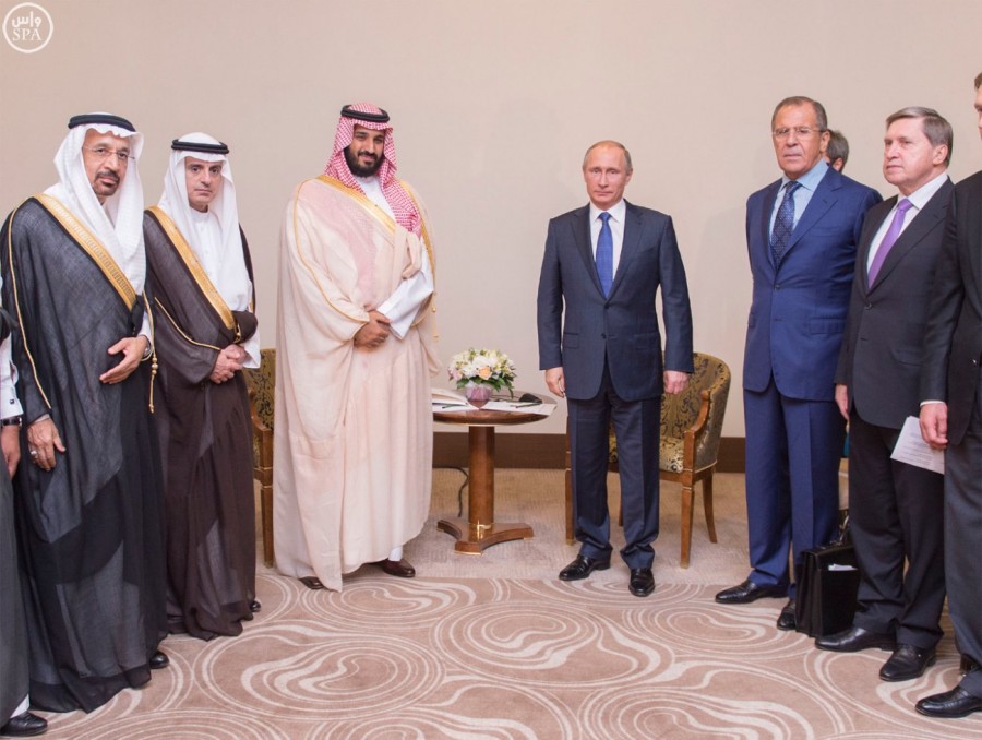 A meeting last month between Russian and Saudi officials. Russia and Iran's support of Assad has put the two nations at odds.