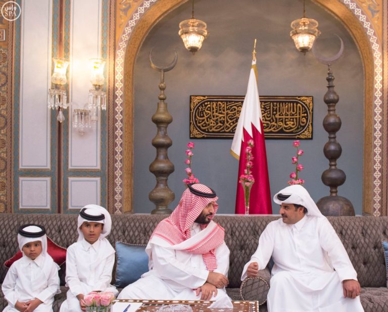 Saudi Arabia's Deputy Crown Prince Mohammed bin Salman and Qatar's Sheikh Tamim bin Hamad Al Thani.