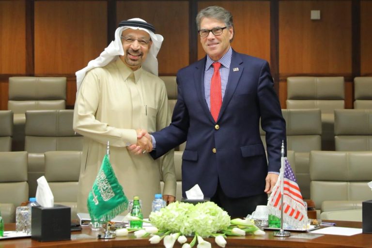 Rick Perry and Khalid Al-Falih in Dhahran, Saudi Arabia.