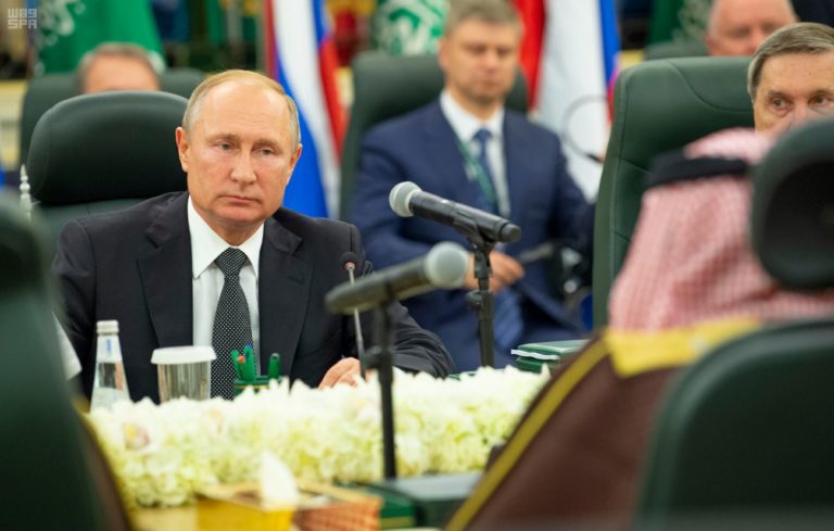 The Russian president, accompanied by his energy minister and head of Russia’s wealth fund, met King Salman at his palace along with de facto ruler Crown Prince Mohammed bin Salman, Reuters reports.