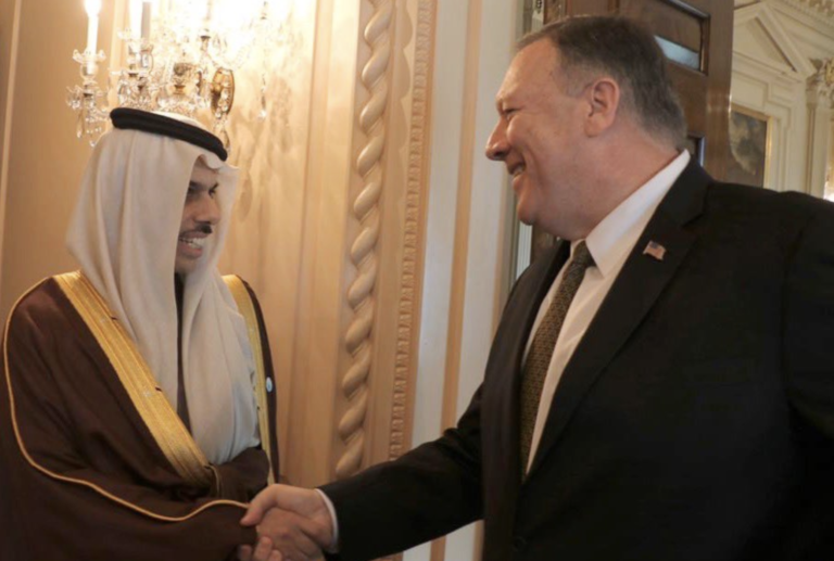 Prince Faisal bin Farhan and Mike Pompeo