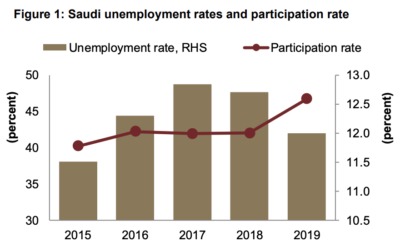Despite the departure of a large number of foreigners, the unemployment rate among Saudis will likely remain unchanged at 12 percent by the end of 2020. Graphic via Jadwa Investment.