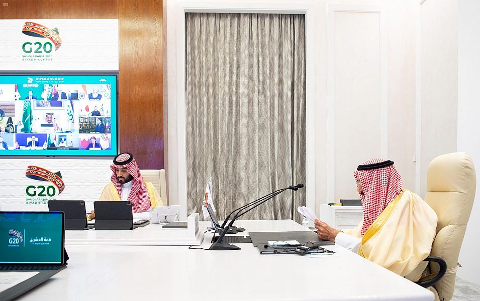 King Salman and Crown Prince Mohammed bin Salman in virtual attendance of the G20 2020 meetings, hosted by Riyadh.