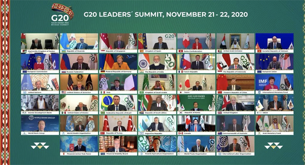 Leaders of the G20 meeting virtually attending this year's summit, hosted by Riyadh.