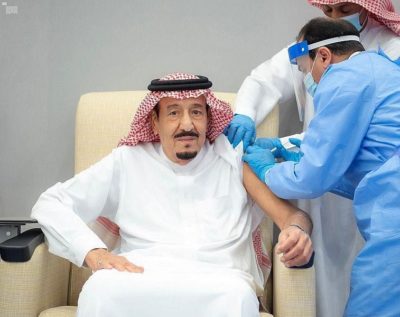 King Salman receives the vaccine in Saudi Arabia. 