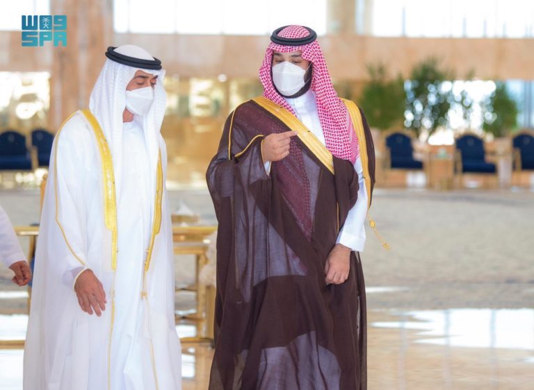 Crown Prince Mohammed bin Salman and Sheikh Mohammed bin Zayed at the airport.