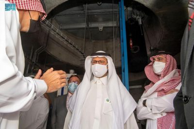 Prince Abdulaziz bin Salman arrives at a new solar project in Saudi Arabia. 