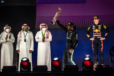 Lewis Hamilton won wild Saudi Arabian Grand Prix for Mercedes on Sunday.
