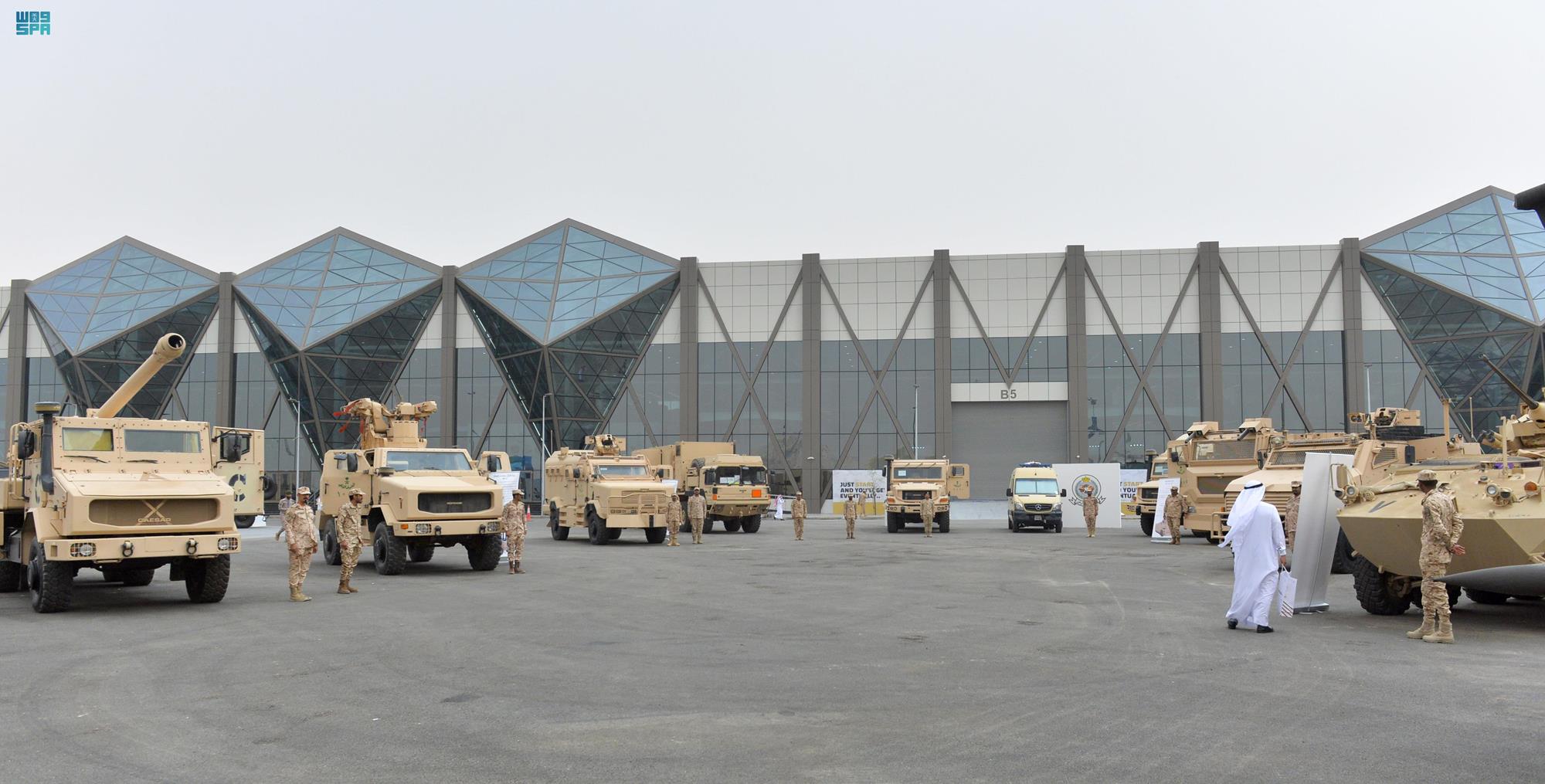 Military vehicles on display in Riyadh for the World Defense Show.